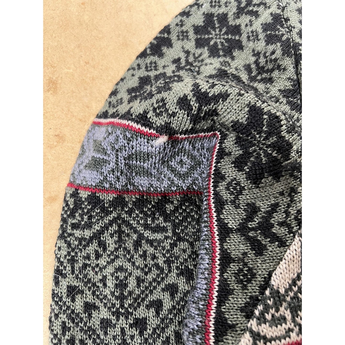 NORSKWEAR Cardigan Mens M Green Wool Knit Fair Isle Pockets Heavyweight