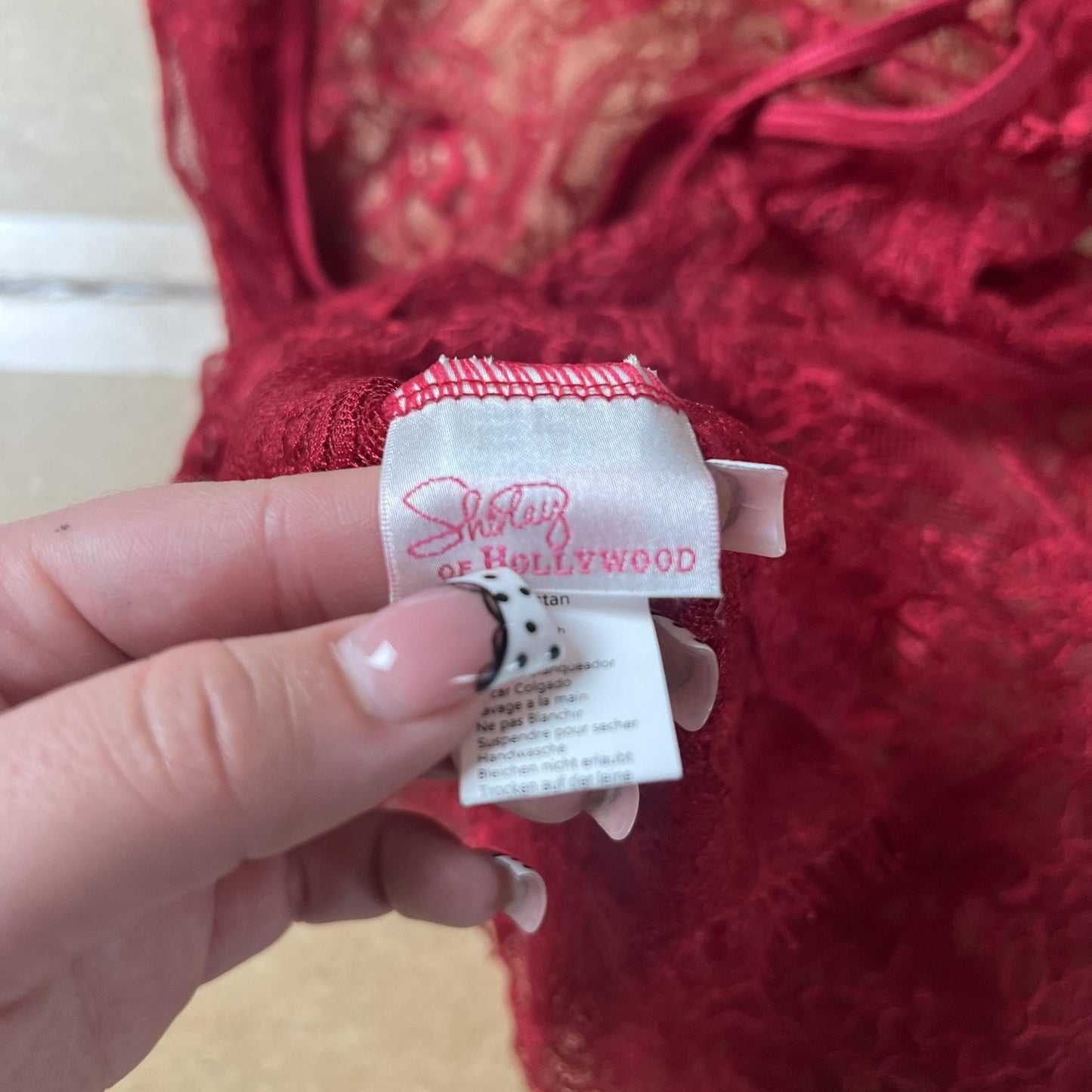 Shirley Chemise Womens S Red Lace Sheer Short Sleeve Scalloped Hem Sexy