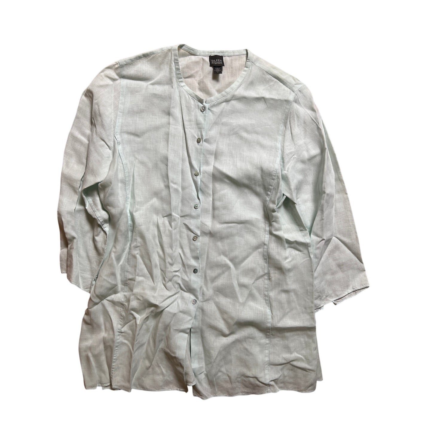 Eileen Fisher Women Blouse Light Teal Size Large 100% Linen