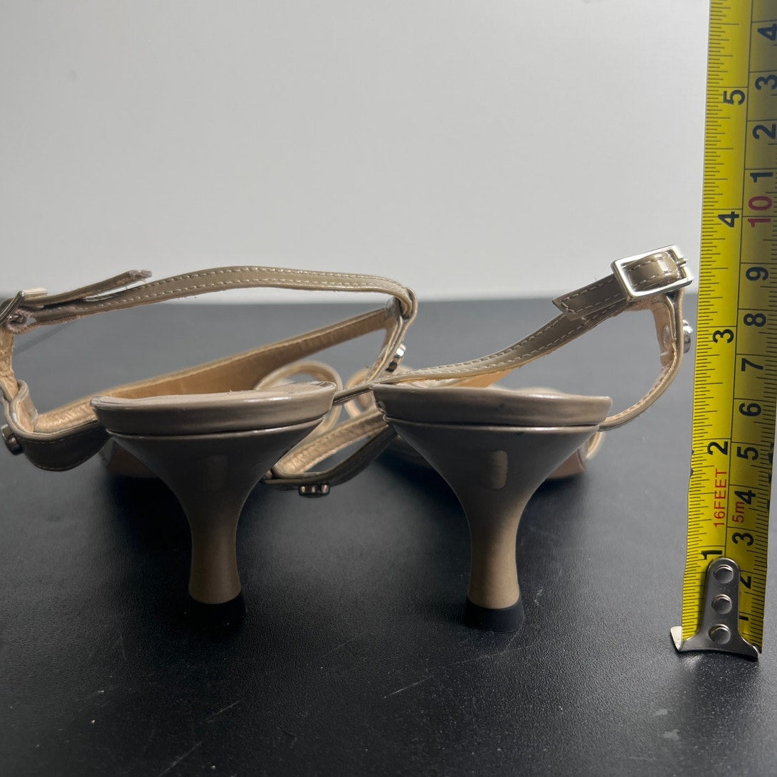 Stuart Weitzman Women's Beige Patent Leather T-strap Sandals Size 7.5