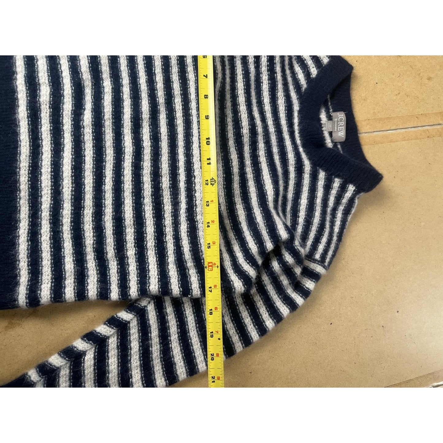 J.CREW Sweater Womens XS Blue Cashmere Striped Crew Neck Lightweight Tight-Knit
