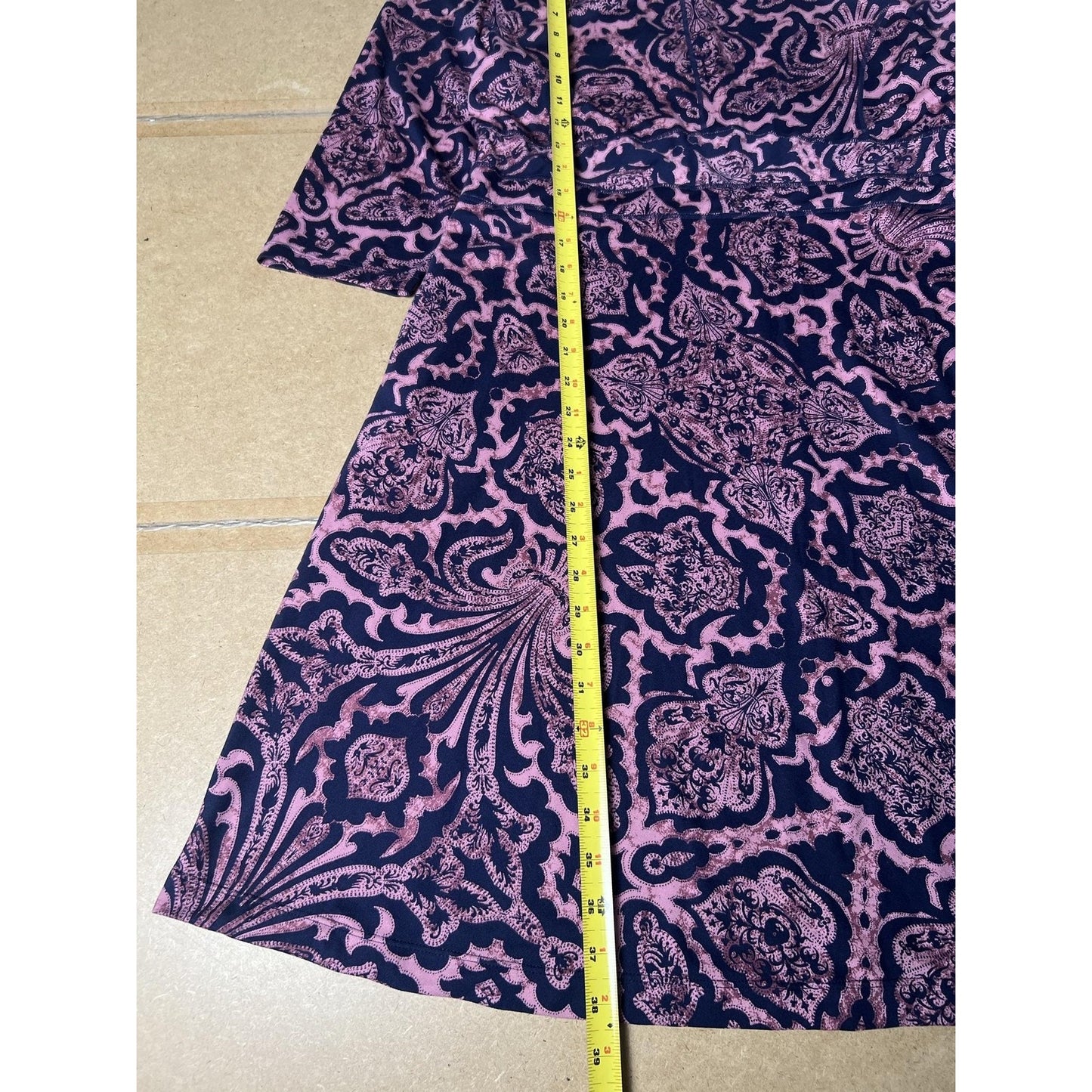 Title Nine Dress Womens XL Blue Paisley Fit & Flare Round Neck Knee Pockets