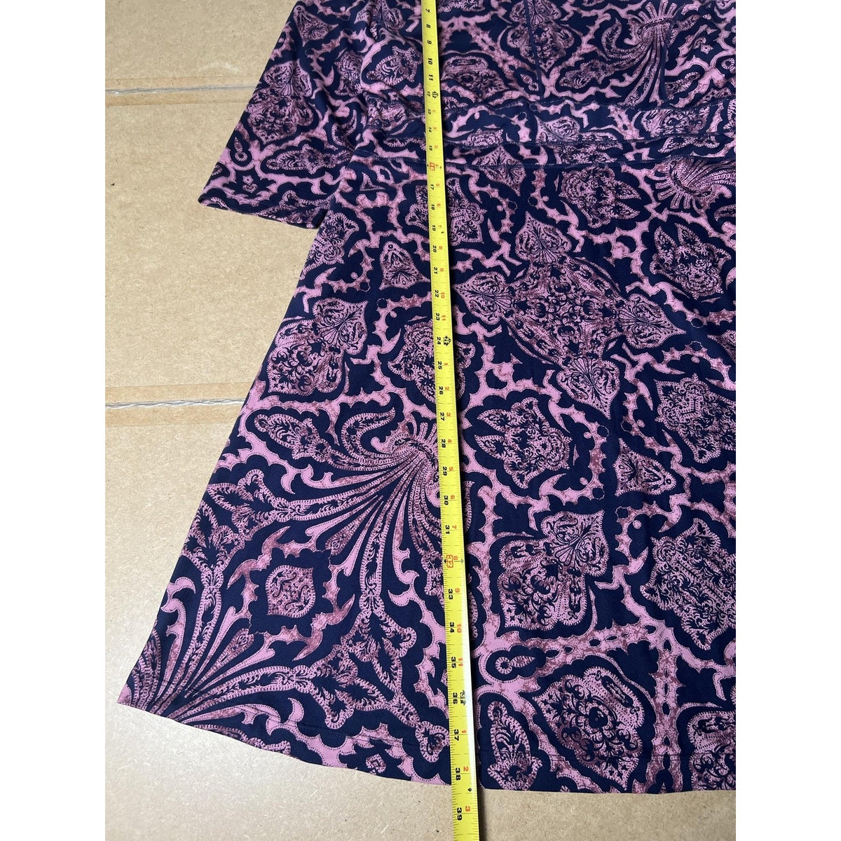 Title Nine Dress Womens XL Blue Paisley Fit & Flare Round Neck Knee Pockets
