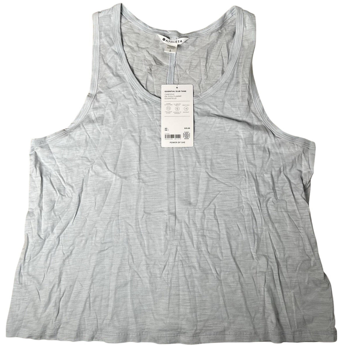 Athleta Tank Womens L Gray Essential Slub Camisole Cotton Scoop Neck Activewear