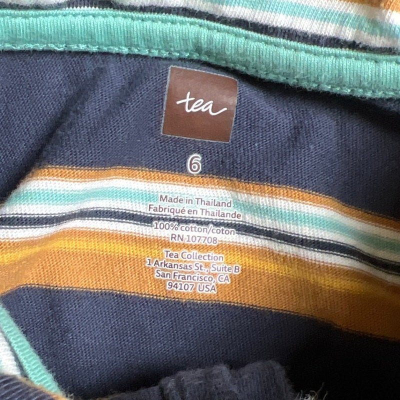 Tea Collection Boy’s Blue/Orange Short Sleeve Stripes Polo Shirt Size 6