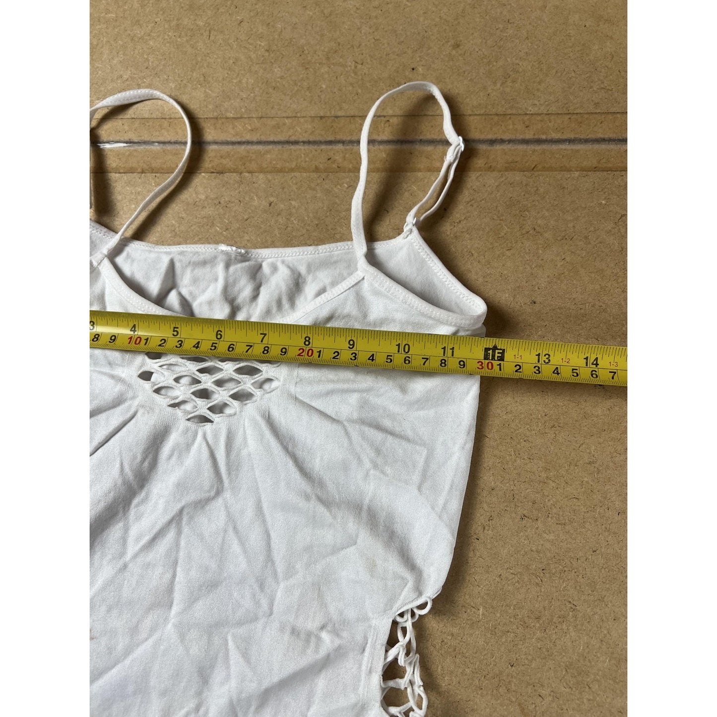 Tank Camisole Womens S White Strappy Sleeve Crochet Adjustable Slim Casual