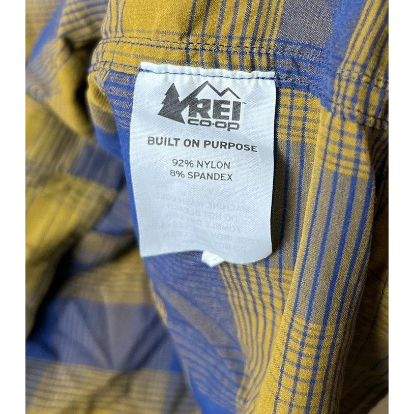 REI Co-op Shirt Mens XL Blue Plaid Long Sleeve Button-Up Travel Nylon Spandex