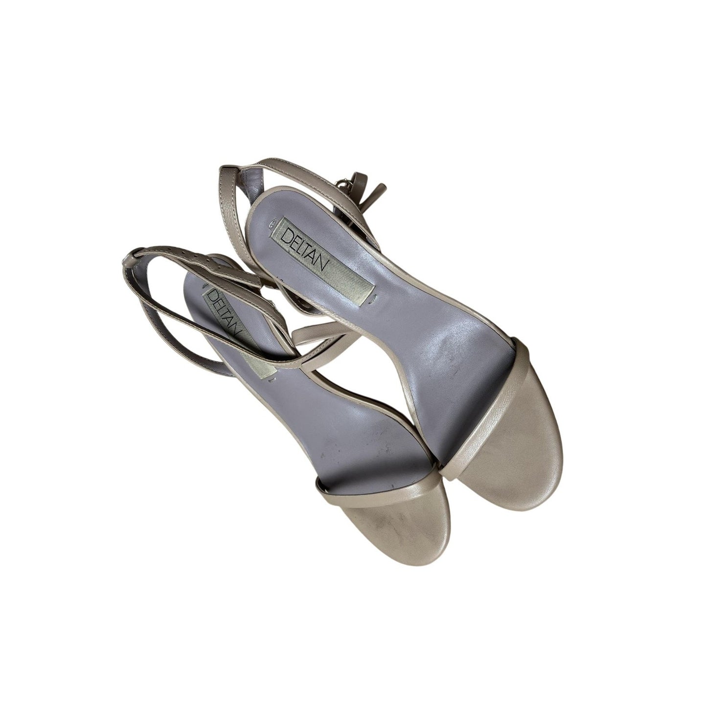 DETAN Shoes Womens 10 Beige Strappy Leather Open Toe Ankle Strap Stiletto Heel