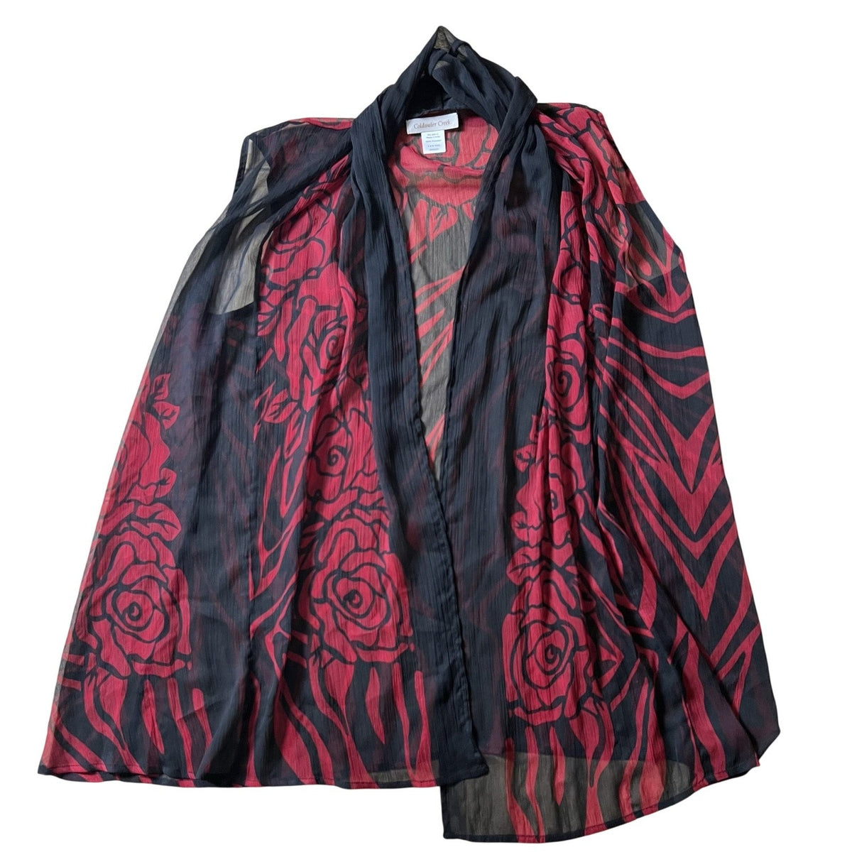 Coldwater Creek Cardigan Womens One Size Black Floral Chiffon Open Lightweight
