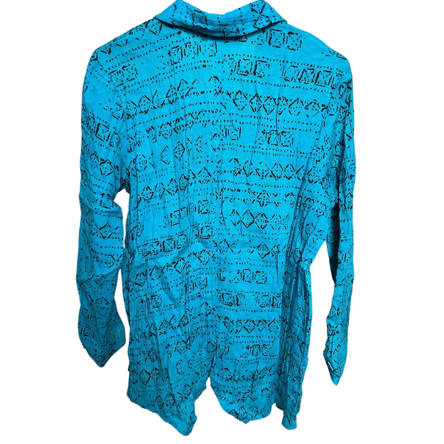 Habitat Clothes To Live In Tribal Blue Button Up Shirt blouse Medium M