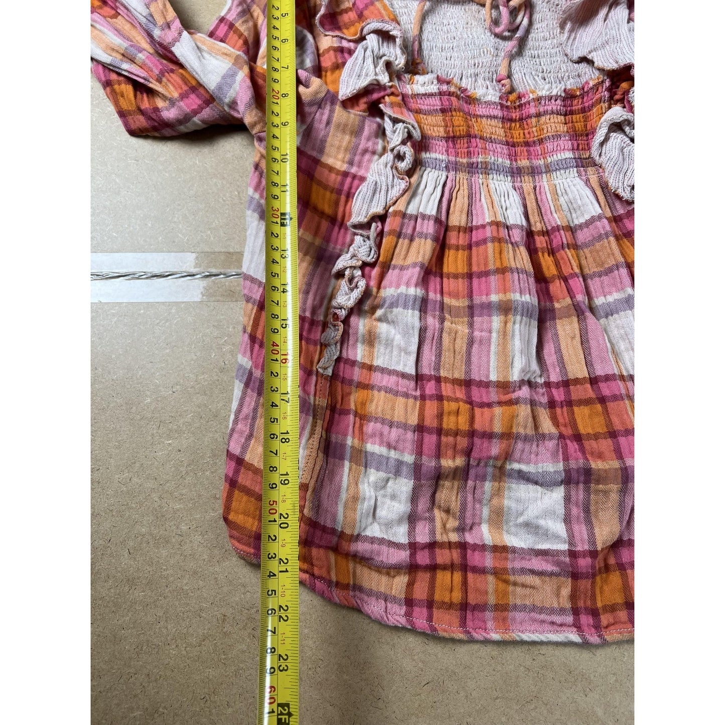 We The Free Blouse Womens M Pink Cropped Plaid Square Neck Ruffle Cotton