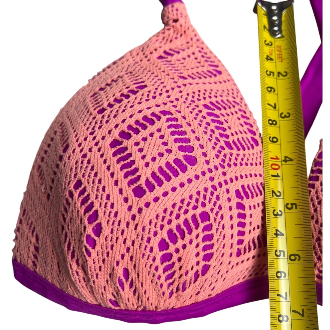 Hula Honey Coral Purple Swimsuit Bikini Crochet Push-up Top Large L