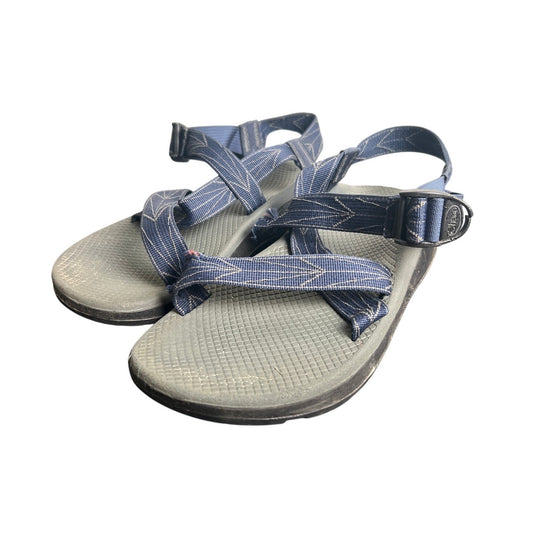 Chaco Gray Black Sole Navy Patterned Straps Water Shoe Sandals Men size 10