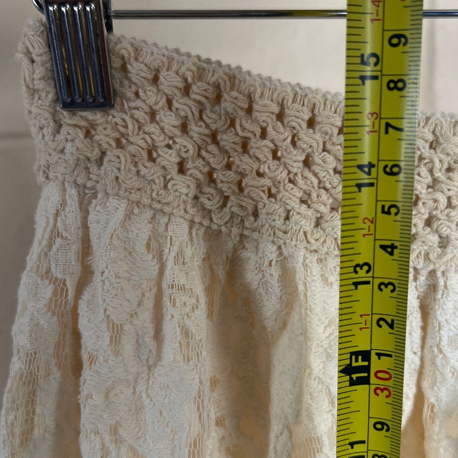 Y2K Deb Lace Tan Skirt Small Elastic Waist Knit Detail