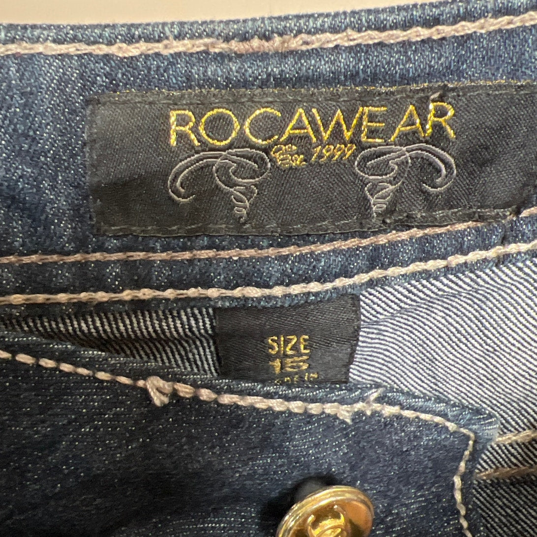 Rocawear Size 15 *Broken Zipper* Women's Solid Dark Wash Blue Jeans