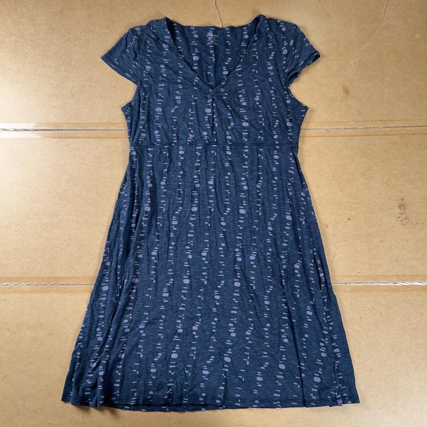 Toad&Co Dress Womens S Blue Polka Dot Midi Fit & Flare V-Neck Empire Waist