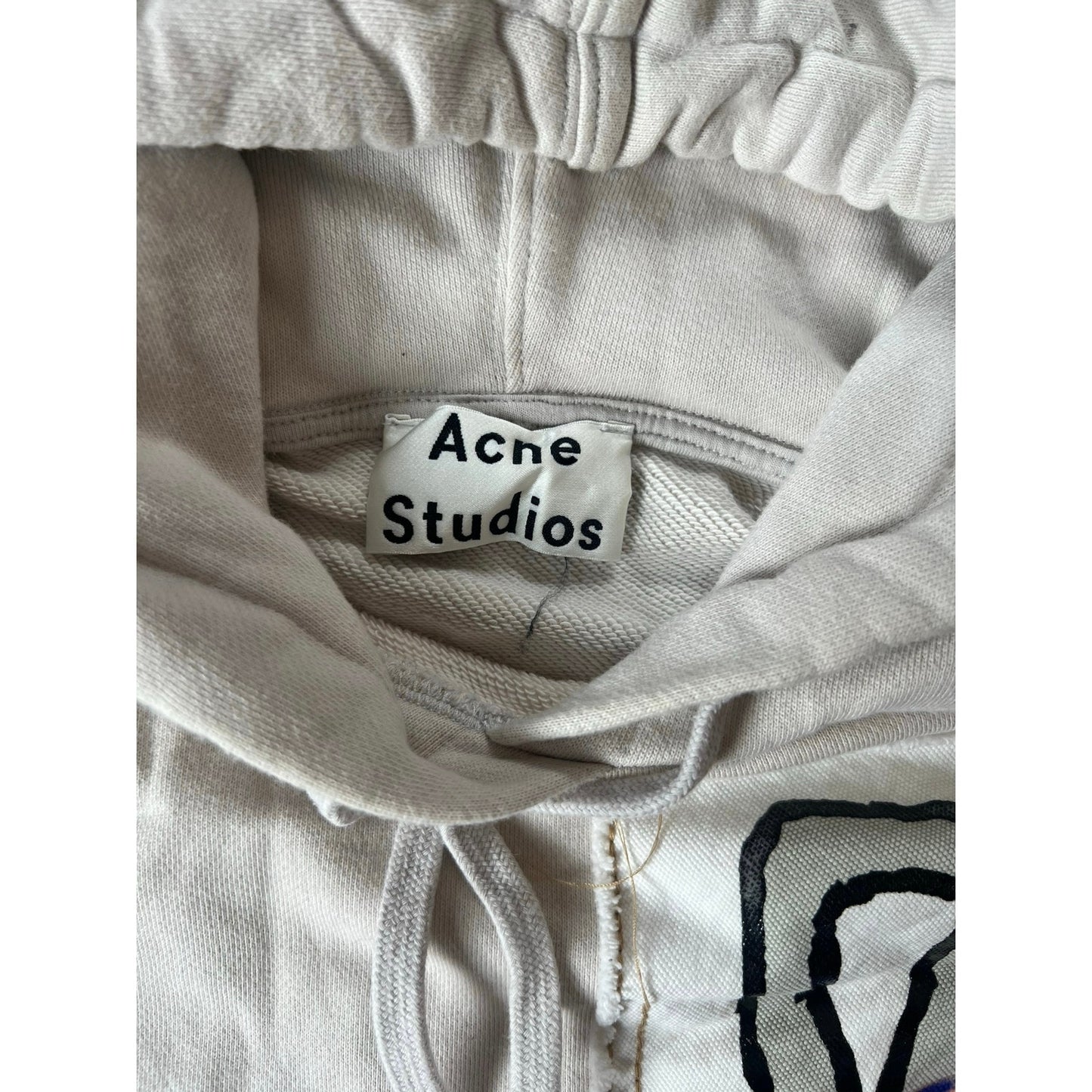 Acne Studios Hoodie Mens L Beige Pullover Cotton Fleece Hooded Pockets Graphic