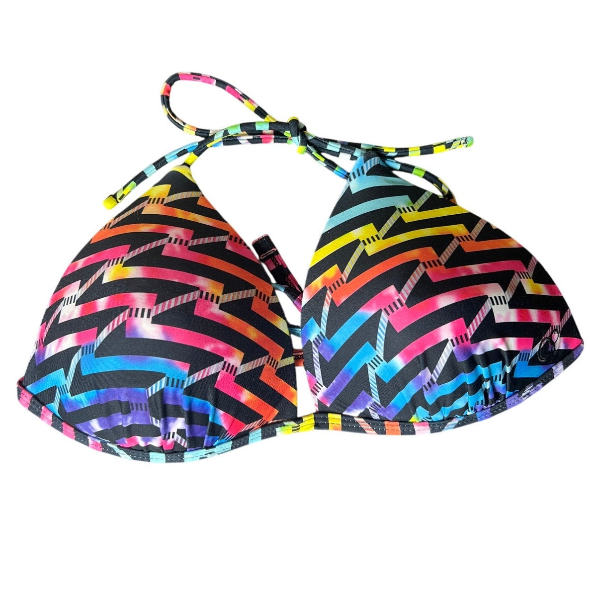 Ocean Pacific Striped Rainbow Multicolor Halter Bikini Top Size Large L - EUC