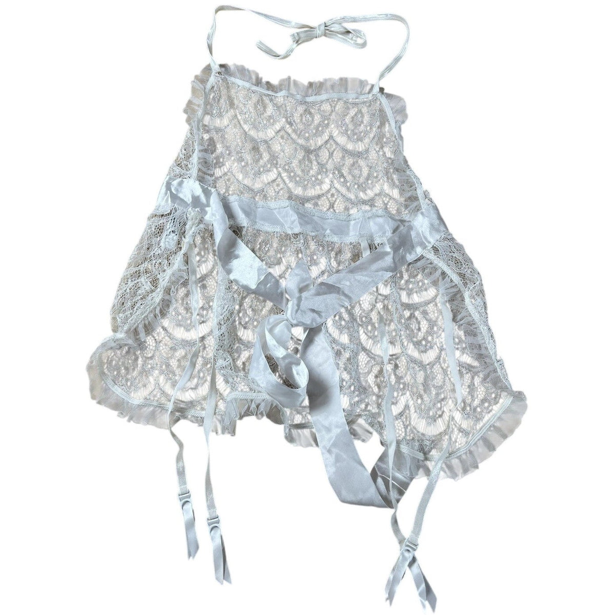 Dreamgirl Lingerie Womens One Size White Lace Bridal Babydoll Garter Halter Tie