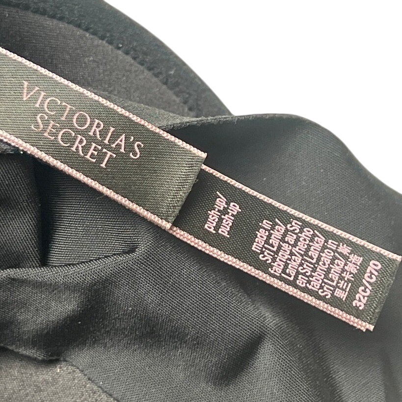Victoria's Secret Solid Black Underwire Shoulder Straps Demi Push-Up Bra 32C
