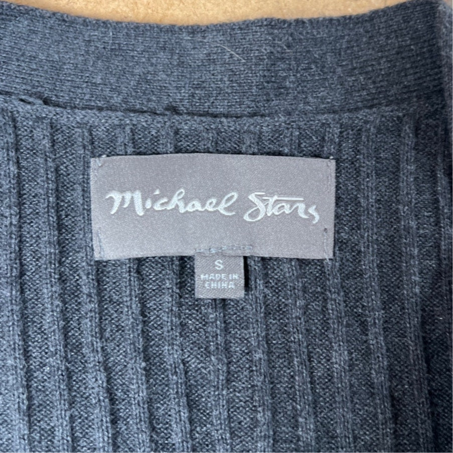 Michael Stars Women's Gray Long Sleeve Ribbed Duster V-Neck Long Cardigan Sz S