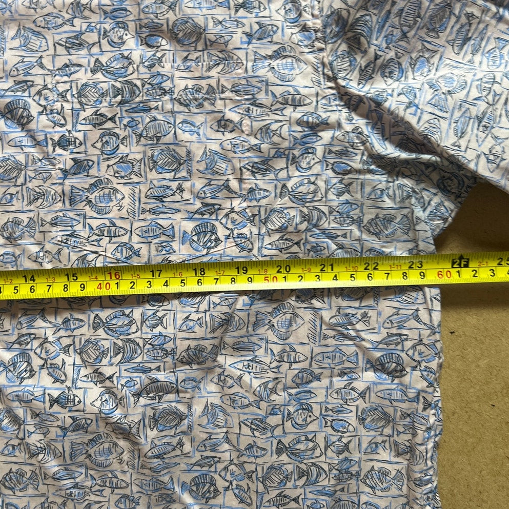 Tori Richard Men Fish AOP Short Sleeve Button Down Men XL