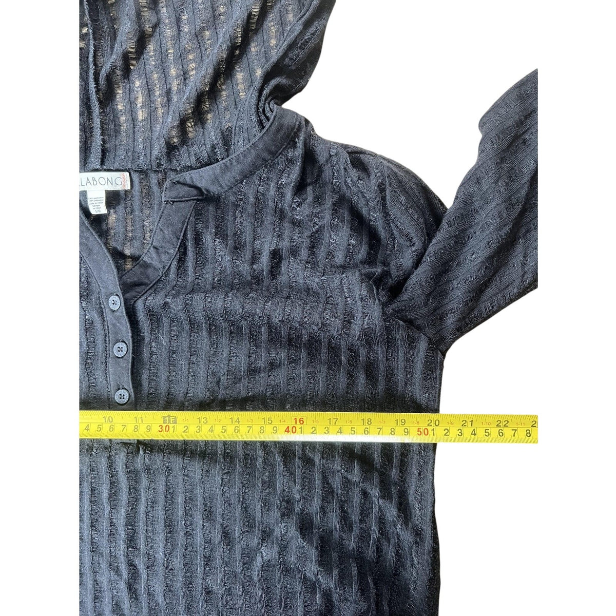 Billabong Sweater Womens L Black Hooded Sheer Striped Henley Lightweight