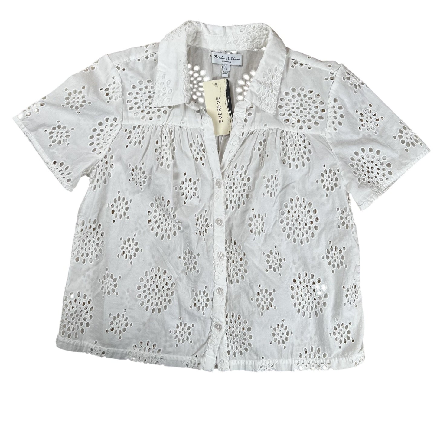 Michael Stars Button Down Womens S White Eyelet Short Sleeve Collared Cotton