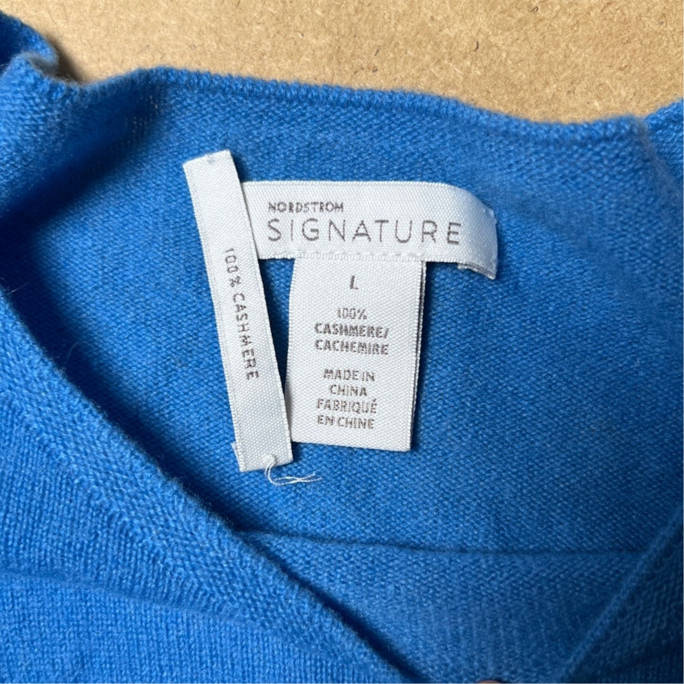 Vintage Nordstrom Signature Women’s Cashmere Sweater Large Blue Ruffle Sleeveless
