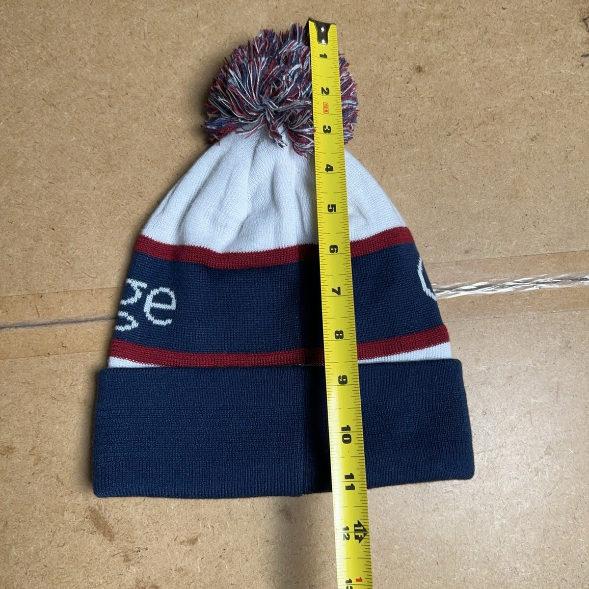 Locale Beanie Hat Mens One Size Blue Striped Pom Pom Giants Ridge Winter