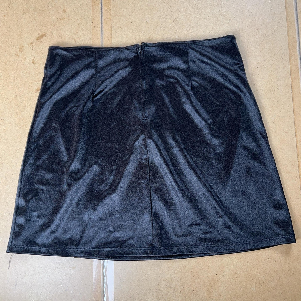Originality Skirt Womens L Black Velvet Pencil Short Zip Slit Party Casual