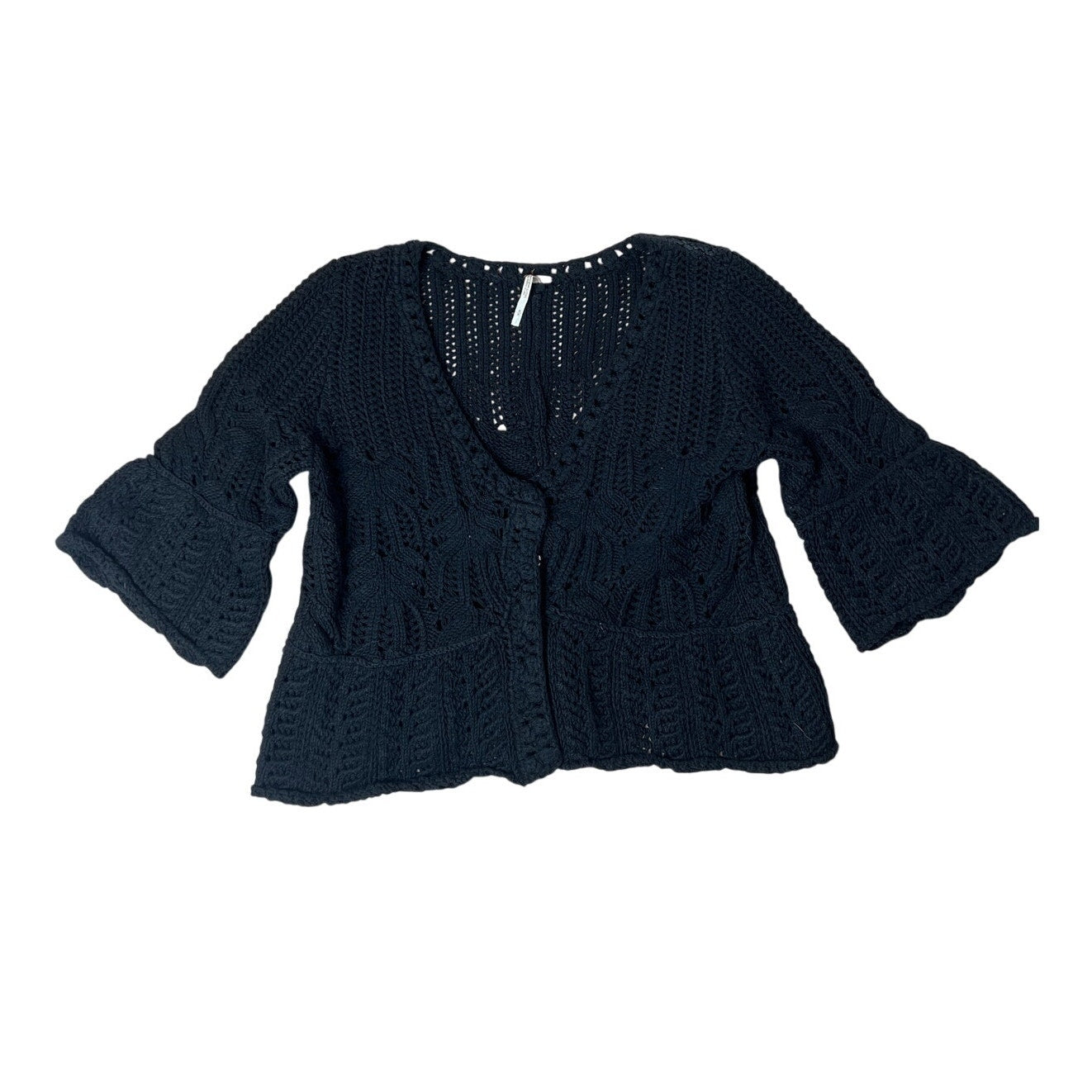 Free People Women S Sweater Shirt Top Cardigan Black Knit Cotton