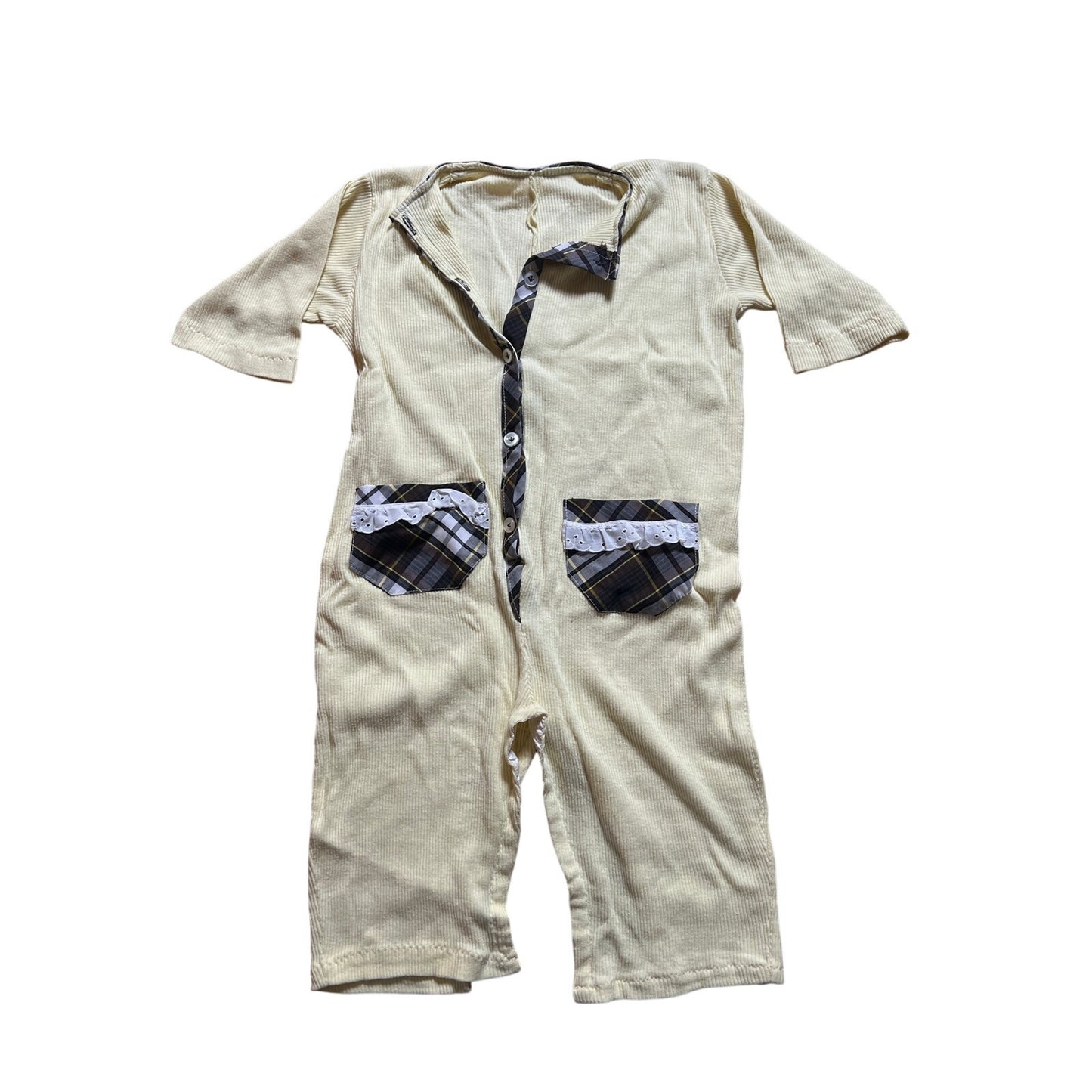 Handmade Toddler Cream And Plaid One Piece One Size