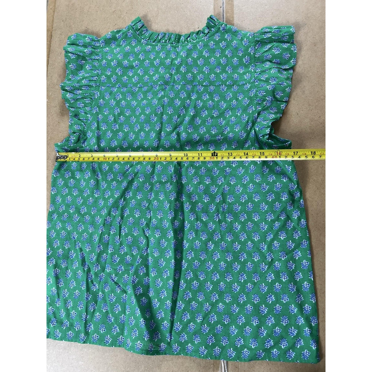 J.CREW Blouse Womens M Green Floral Ruffle Cap Sleeve Button Cotton Casual