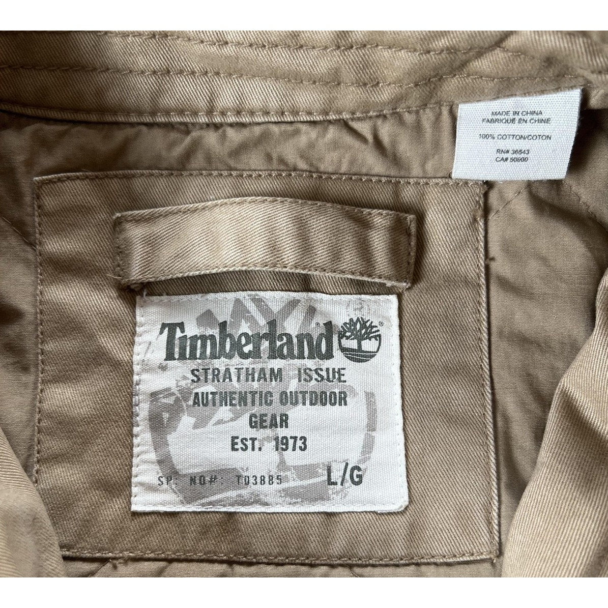 Timberland Jacket Mens Large Tan Cotton Zip Front Outdoor Utility Workwear