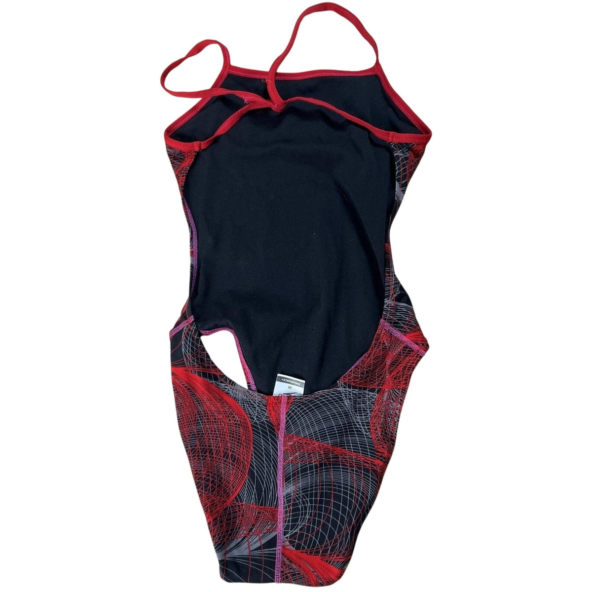 Speedo One Piece Womens 28 Black Geometric Lined Chlorine-Resistant Spaghetti