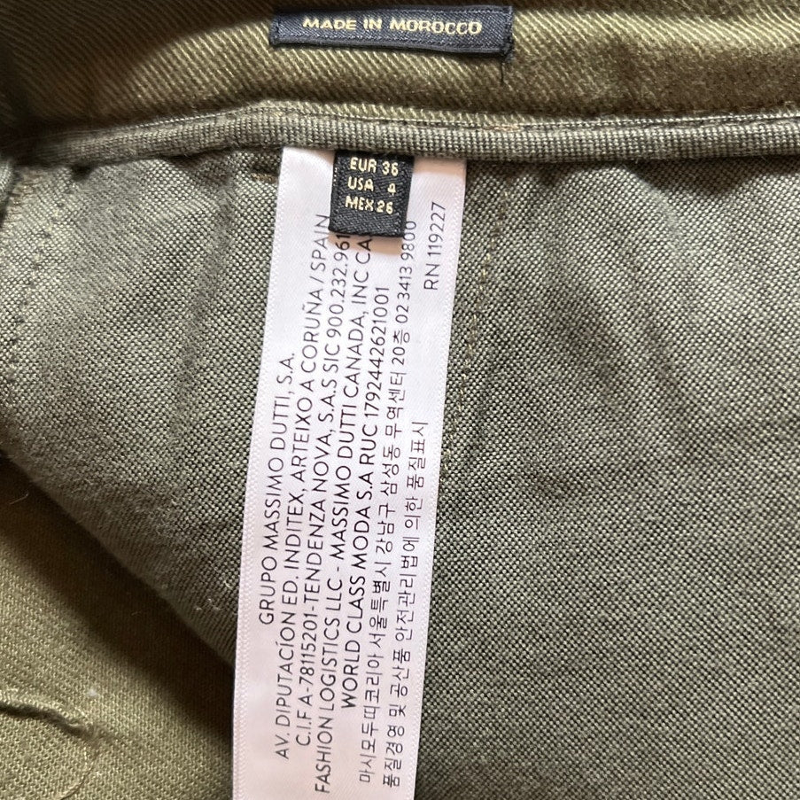 Massimo Dutti Olive Green Cotton Linen Blend Slim Fit Pants Size 4