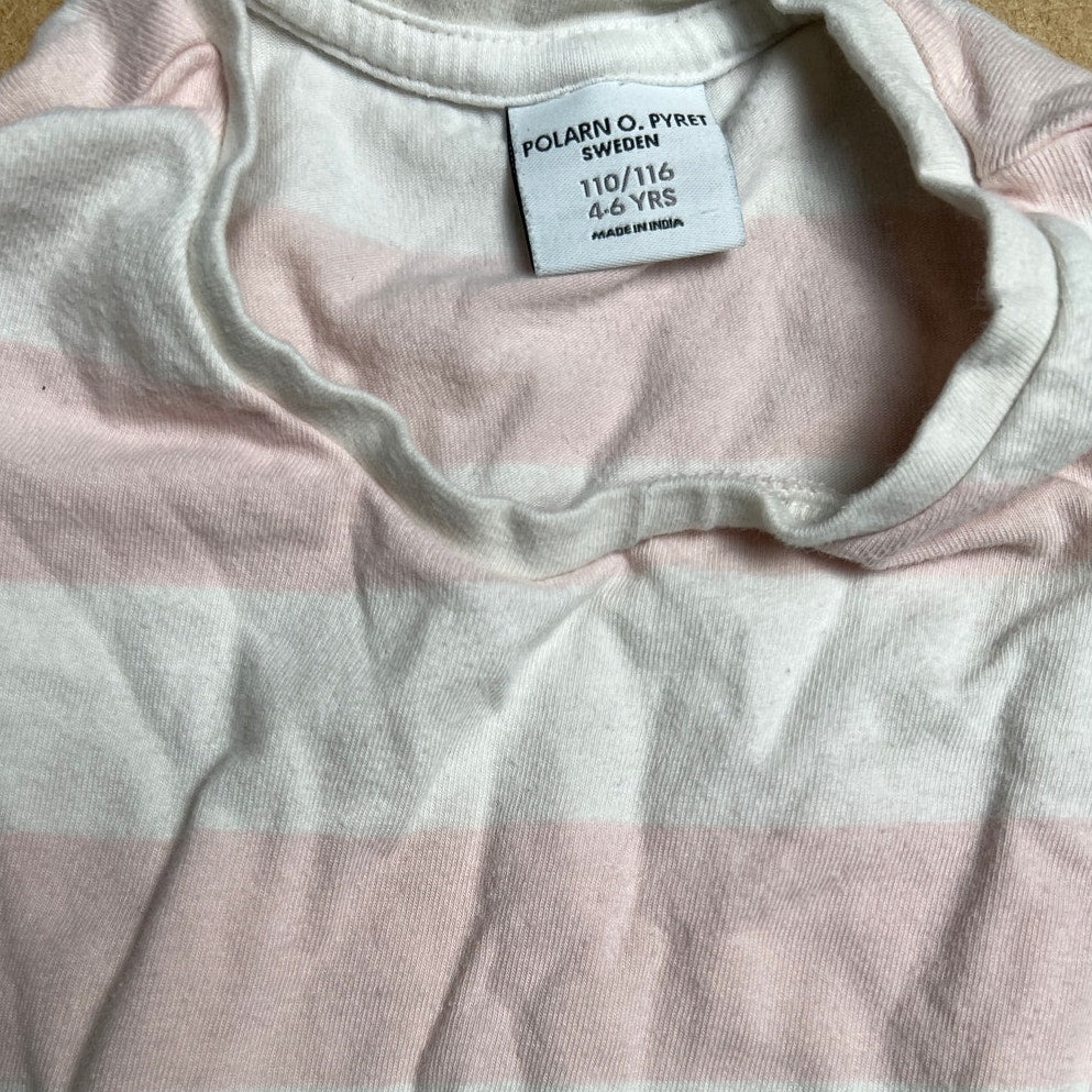 Polarn O. Pyret 4-6 Yrs Girl Pink/White Dress With Lemon Pocket Detail