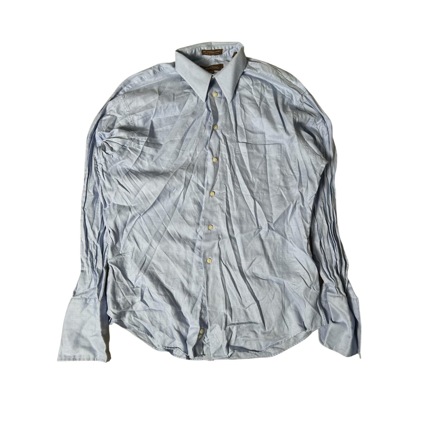 Tasso Elba Shirt Mens L Blue Check Long Sleeve Button Up Cotton Pocket