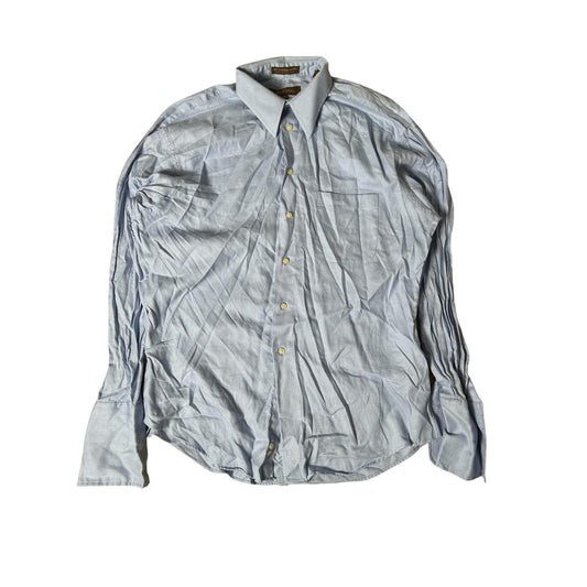 Tasso Elba Shirt Mens L Blue Check Long Sleeve Button Up Cotton Pocket