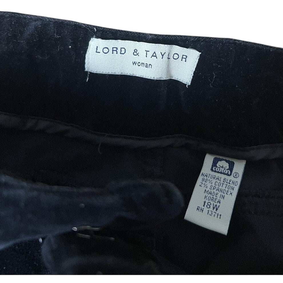 LORD & TAYLOR Pants Women's 18W Black Velvet Dress Pants Lined Stretch Zip