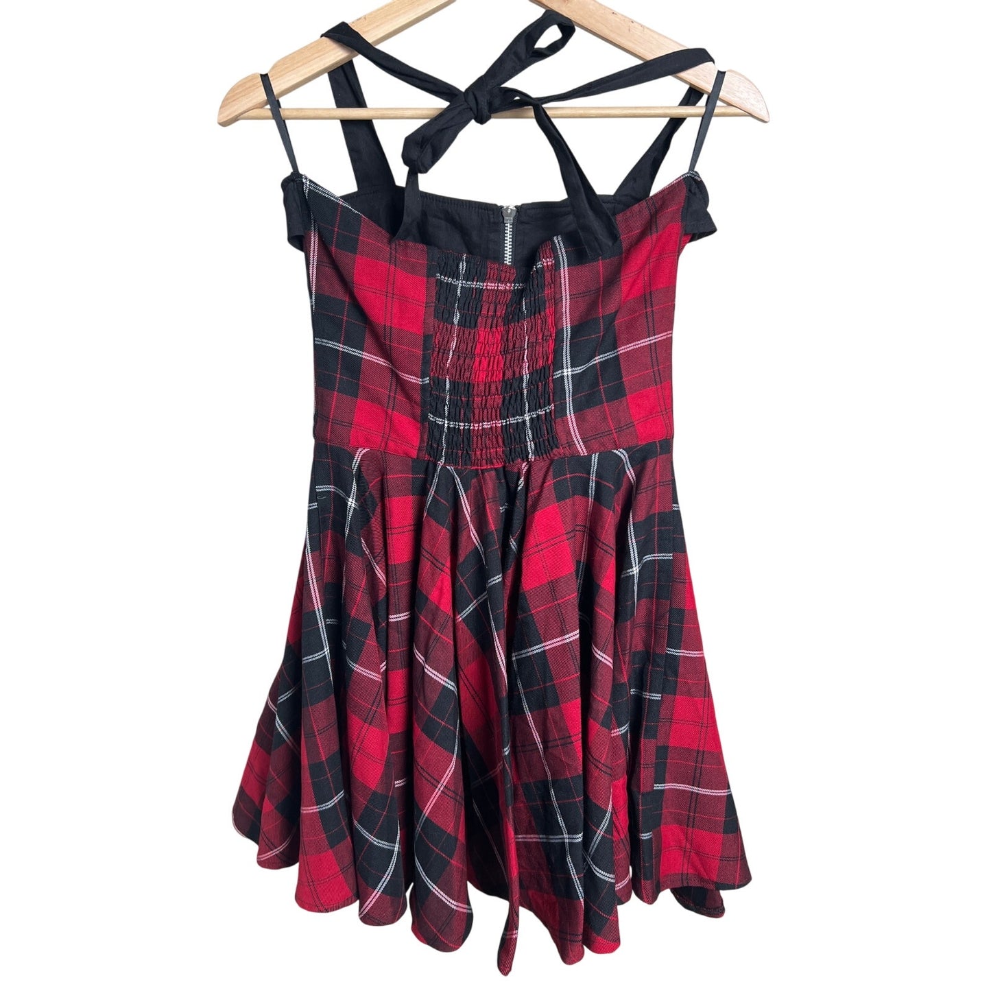 Hell Bunny Small Plaid Red Tartan Grunge Dress Tie Back