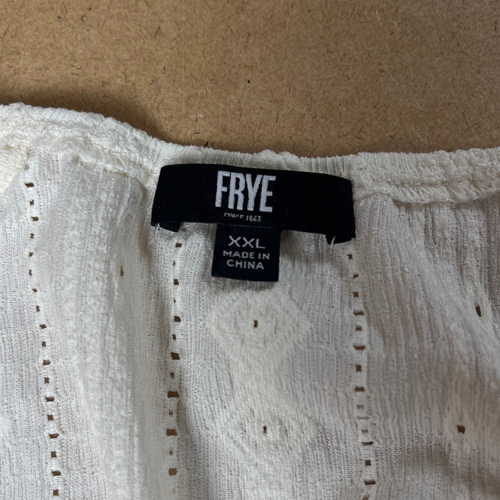 FRYE Womens White Long Sleeve Textured Blouse Shirt Size 2XL