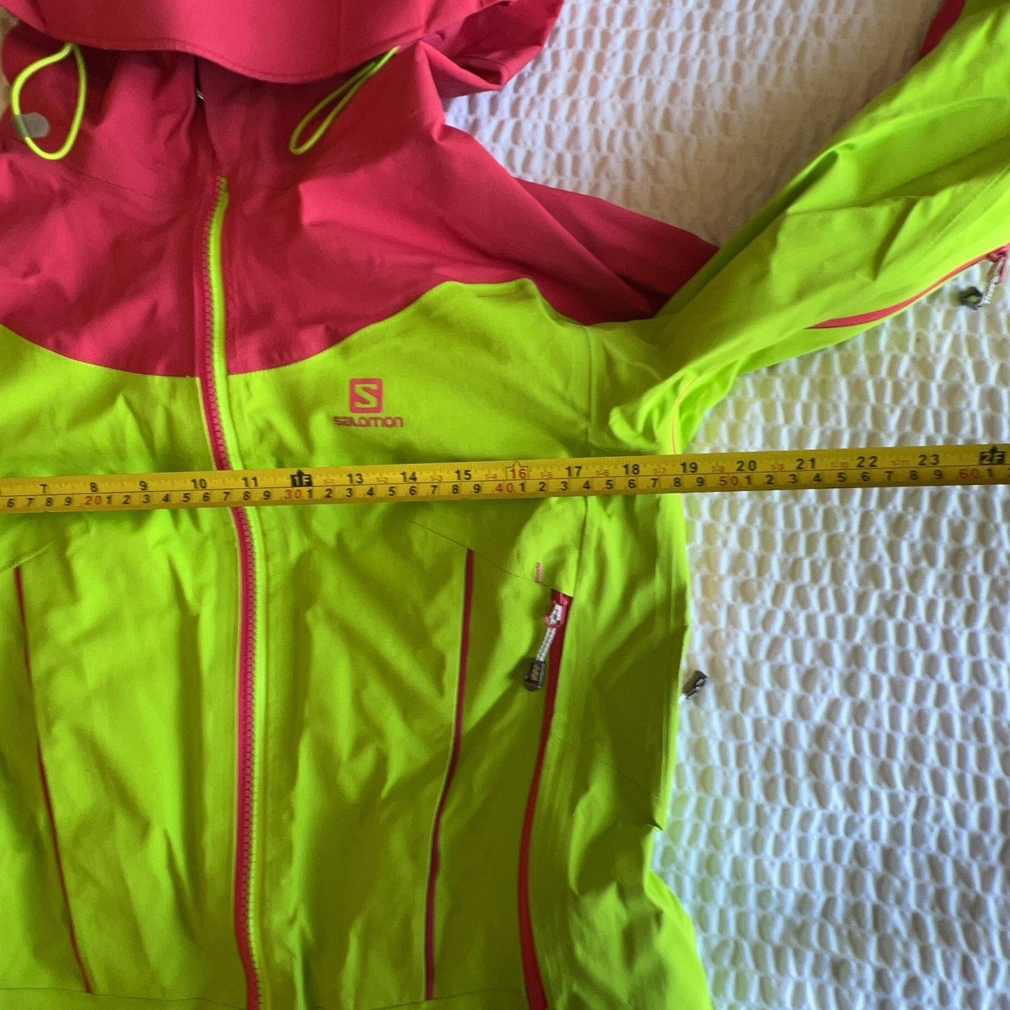 Salomon Womens Jacket Small Neon Green Pink GORE-TEX Pro Hooded Ski Shell