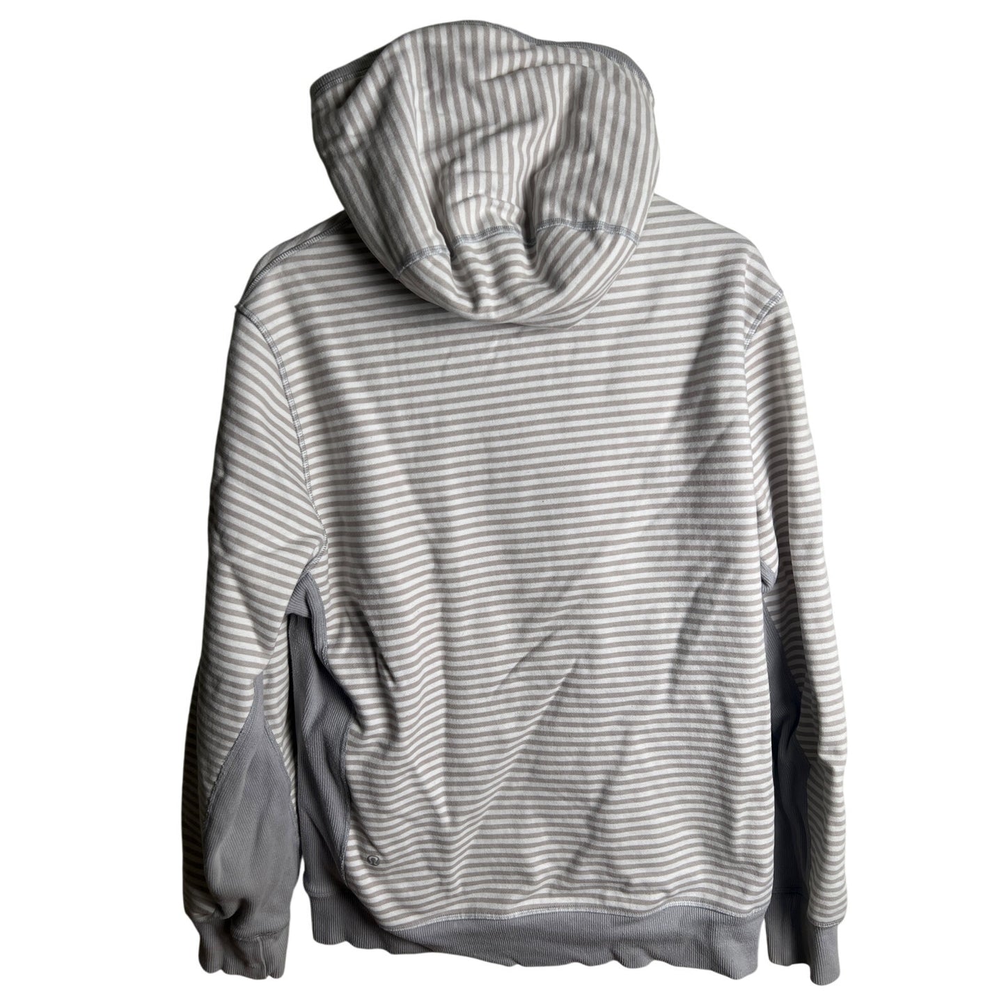 Lululemon Men Size L Grey-Brown / White Striped Zip Up Hooded Sweatshirt