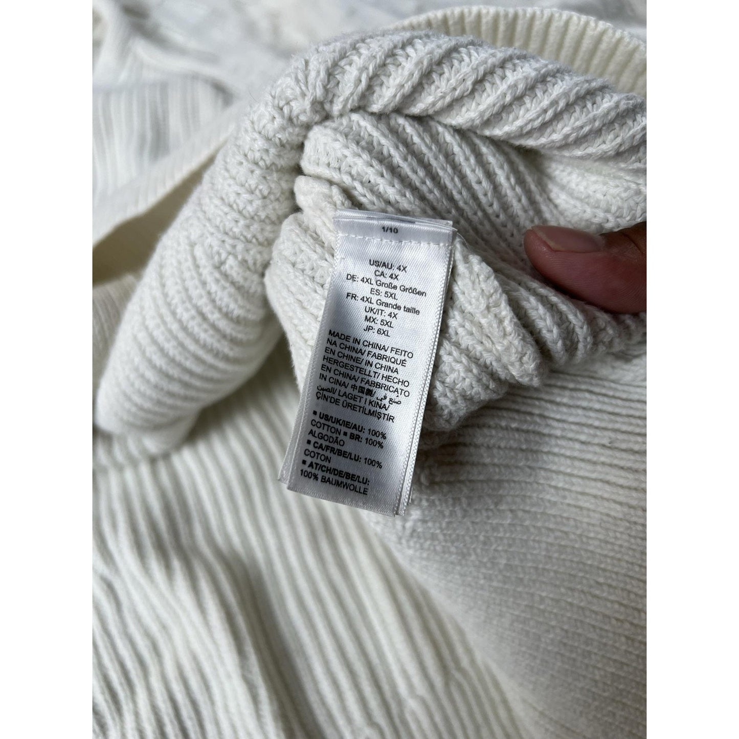 Cardigan Womens 4X White 100% Cotton Lightweight V-Neck Raglan Tight-Knit Button