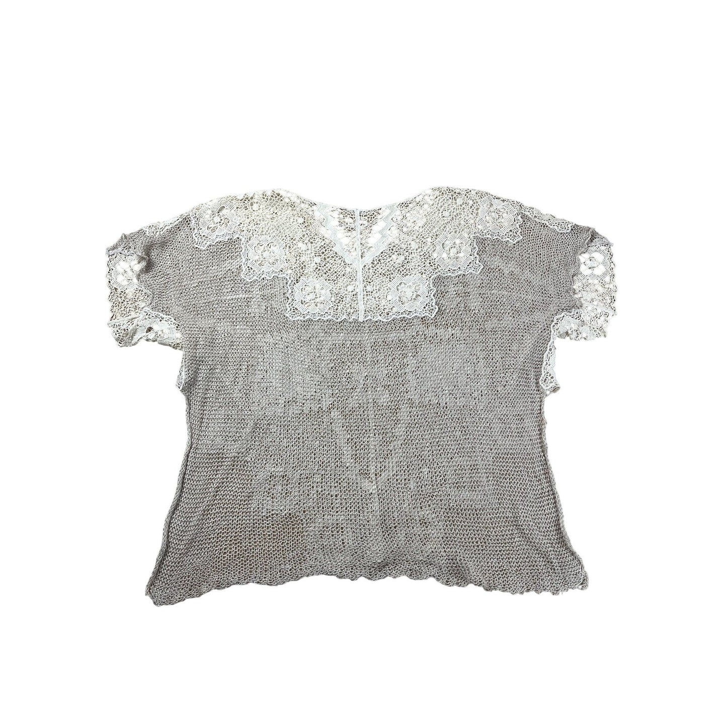 TRIP Shirt Womens XS/S Beige Linen Lace Crochet Embellished Summer Beach
