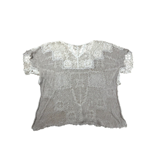 TRIP Shirt Womens XS/S Beige Linen Lace Crochet Embellished Summer Beach