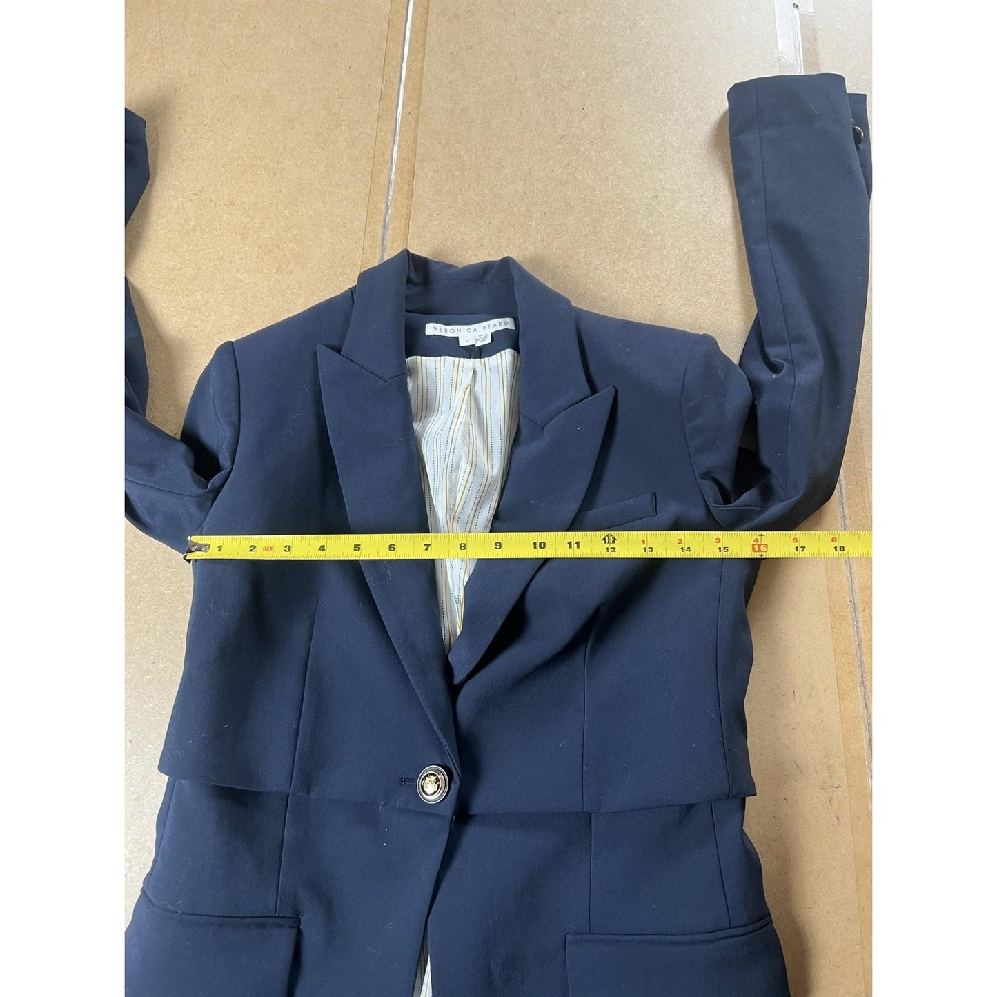 Veronica Beard Blazer Womens 4 Blue Slim Collared Lined Pockets Button