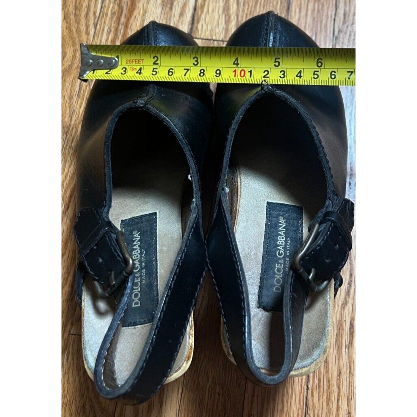 Dolce & Gabanna Black Leather Clogs Wood Size 37 US 7